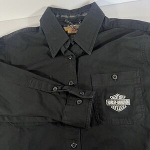 Harley-Davidson Women Long Sleeve Button Up Motorcycle Biker Shirt Black Plus 1W